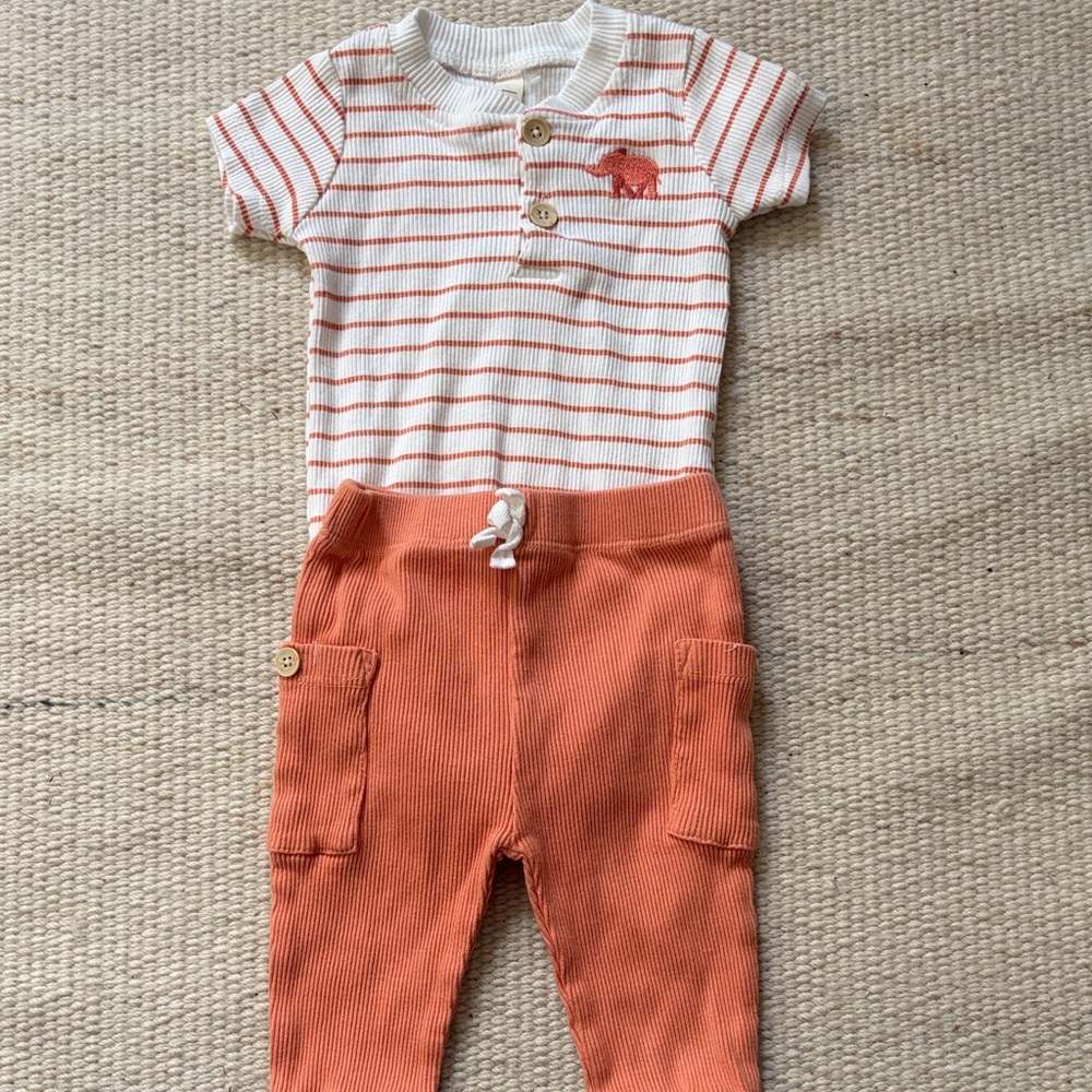Striped Baby Outfit with Orange Pants